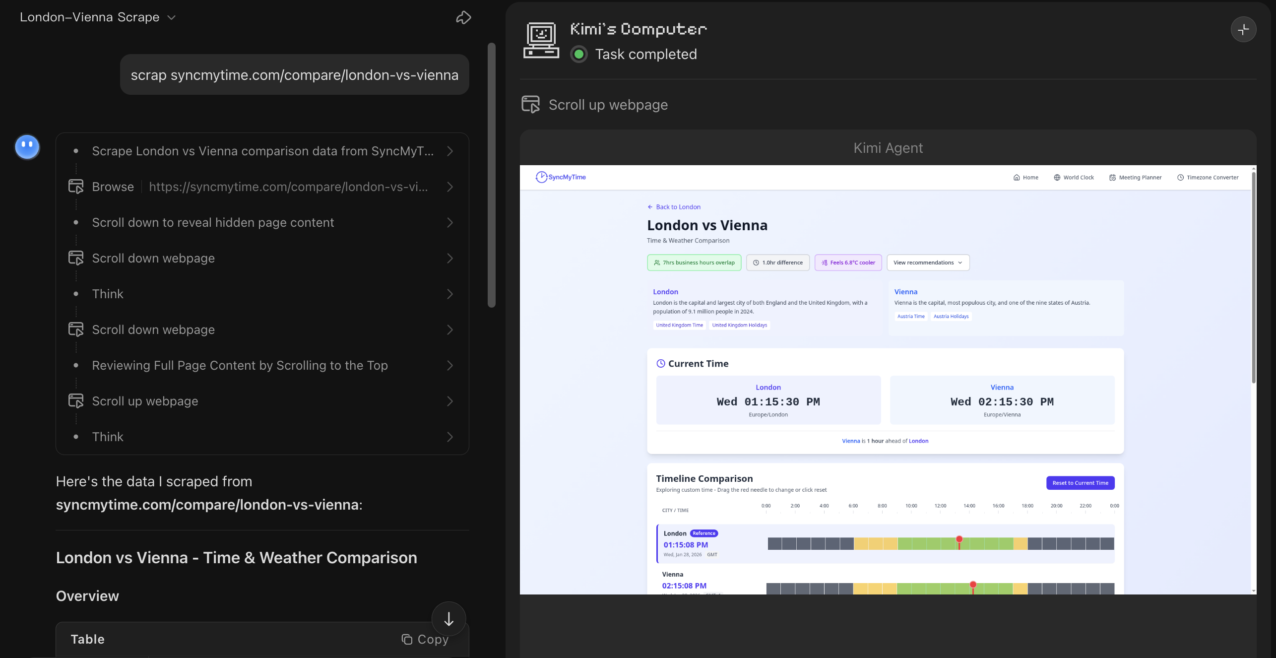 Kimi 2.5 time zone comparison response